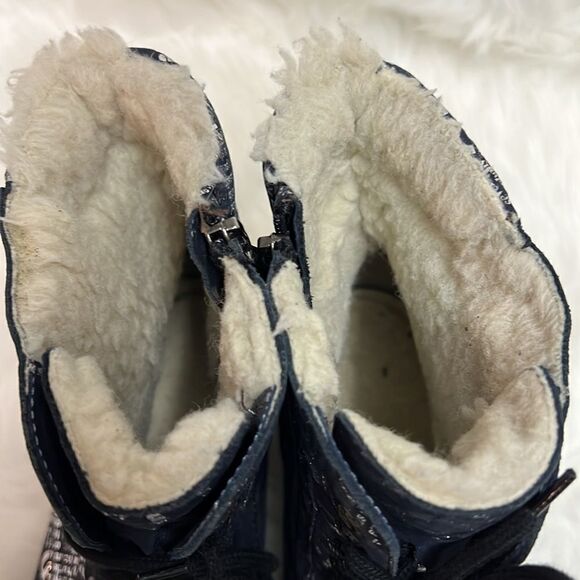 V-Italia Leather Navy and Silver News Paper Combat Boots Size 40-9.5/10 BIN 18 - Picture 9 of 9